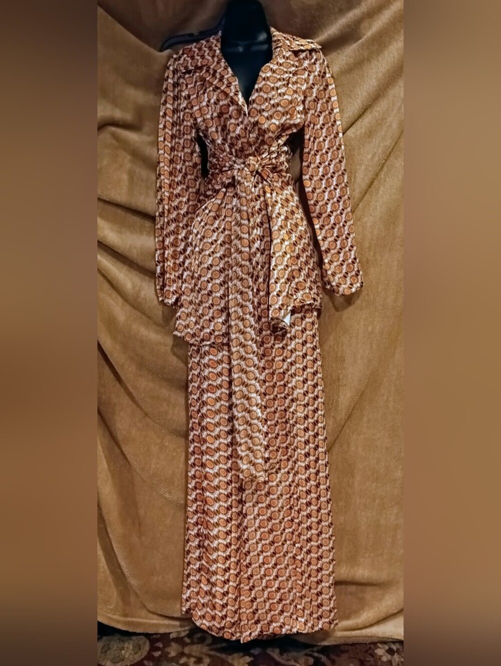 NWT Nasty Gal Size 4 Retro Geo Print Long Wrap Tie Top Wide Leg Pants